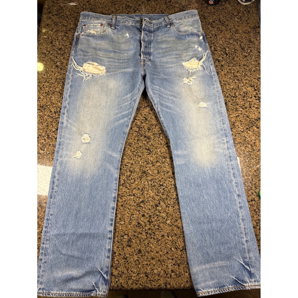 Levi's Men's Straight Jeans - Light Blue Distressed